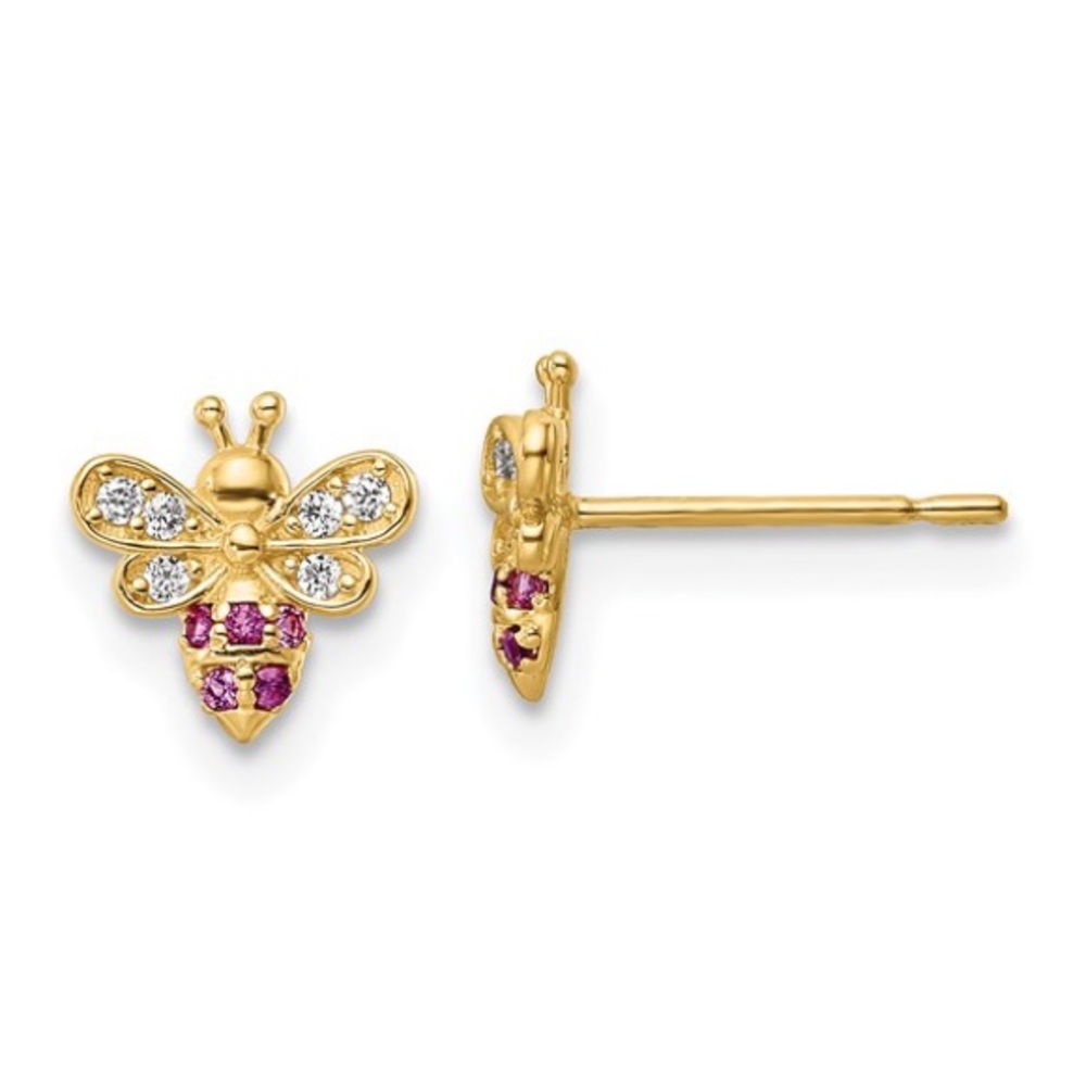 14K Yellow Gold CZ Bee 🐝 Post Earrings